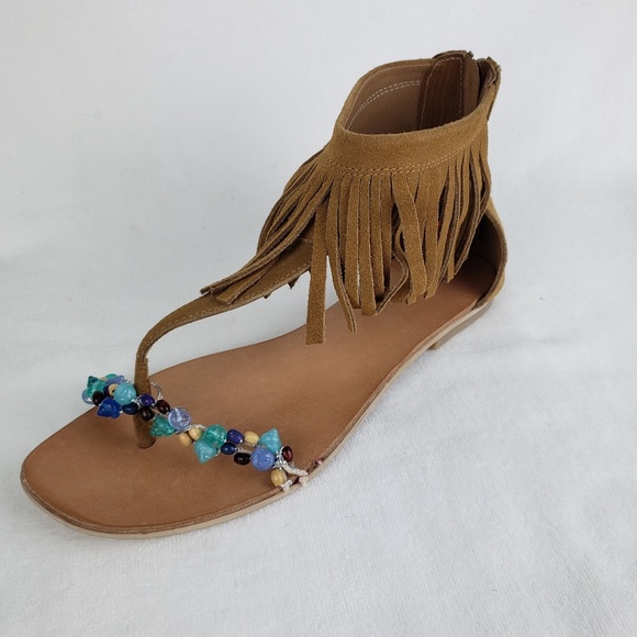 rebels Shoes - Rebels Women's Ankle Strap Sandals Suede Fringed